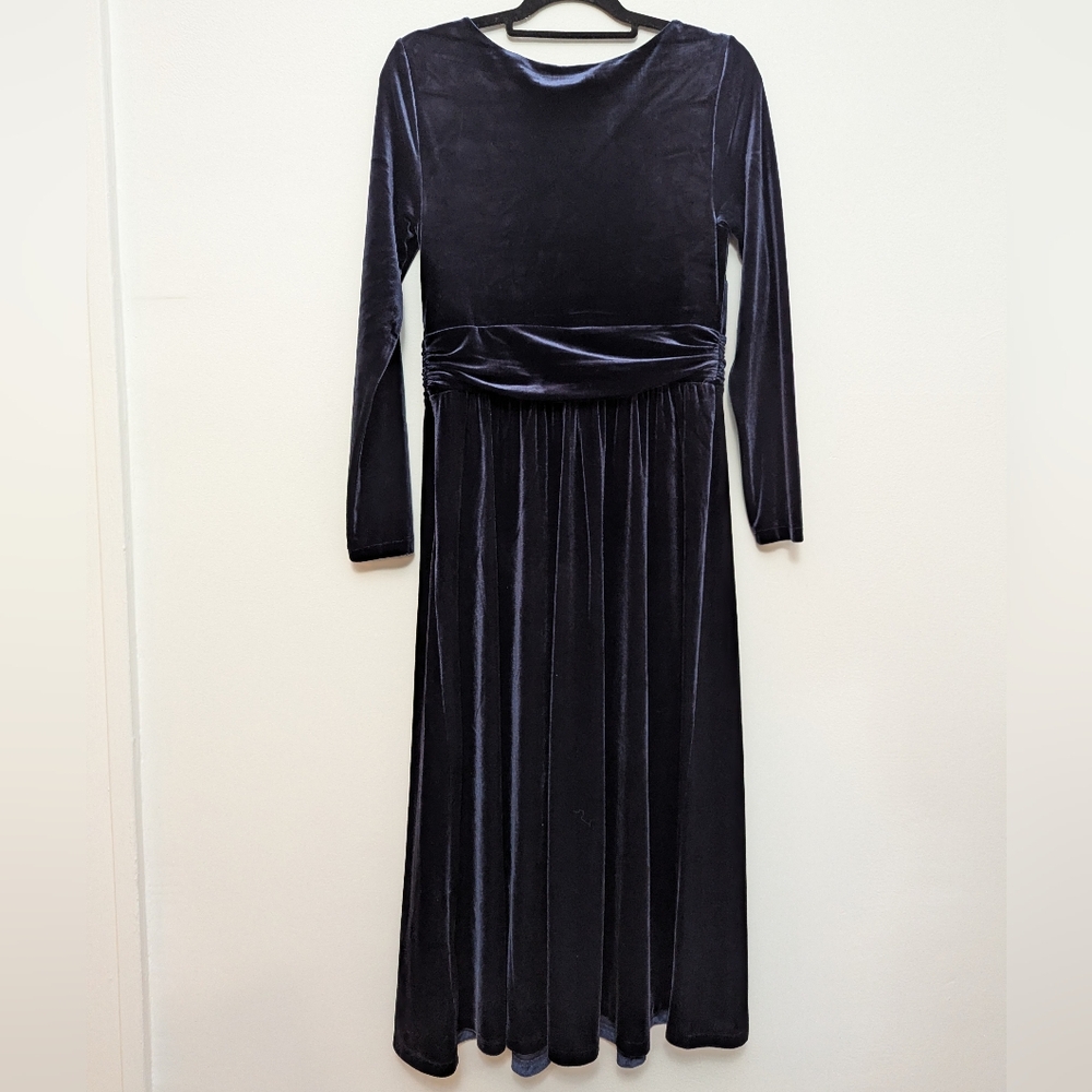 Boden Lois Velvet Midi Dress In Navy Blue 8L Rusched Waist Holiday Whimsigoth - Picture 4 of 11